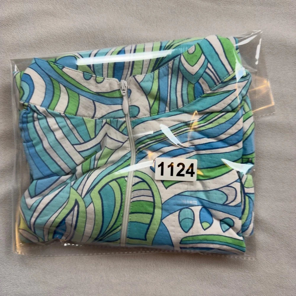 Icikuls Womens Sun Shirt Blue Green Geometric Print Quarter Zip Pullover Medium - Picture 7 of 7